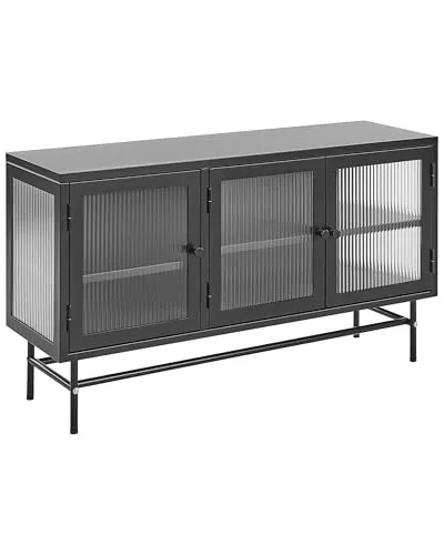 Beliani Metallschrank 3 Glastüren schwarz Stahl halbhoch Küchenschrank