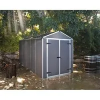 Palram - Canopia Rubicon 612 Gerätehaus | Dunkelgrau | 379x185x217 cm - Gartenhäuser: Robustes Kunststoff-Gerätehaus mit Aluminiumrahmen, wetterfest und lichtdurchlässig – ideal für die sichere Aufbewahrung Ihrer Gartengeräte.