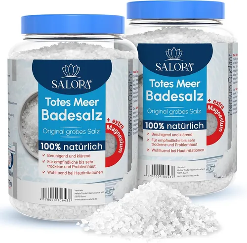 Salora Badesalz Original Totes Meer Premium, 2-tlg., für Vollbad oder Fußbad - Erleben Sie pure Entspannung mit unserem hochwertigen Badesalz aus dem Toten Meer. Ideal für Vollbäder oder Fußbäder, sorgt es für ein wohltuendes Hautgefühl und eine erholsame Auszeit. Genießen Sie die natürliche Reinheit!