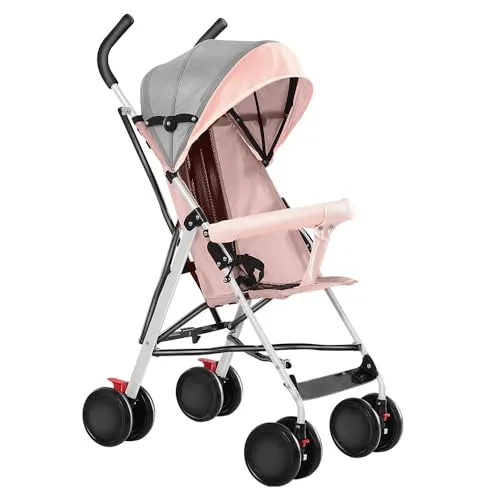 OHMG Kompakter Buggy für Kinder, faltbar und leicht, ab Geburt bis 4 Jahre, D-Rosa