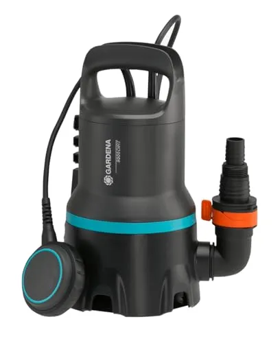 Gardena Tauchpumpe 9040-20 - Schmutzwasserpumpe mit 300 W Leistung, 9.000 l/h Fördermenge und automatischer Steuerung für effiziente Entwässerung