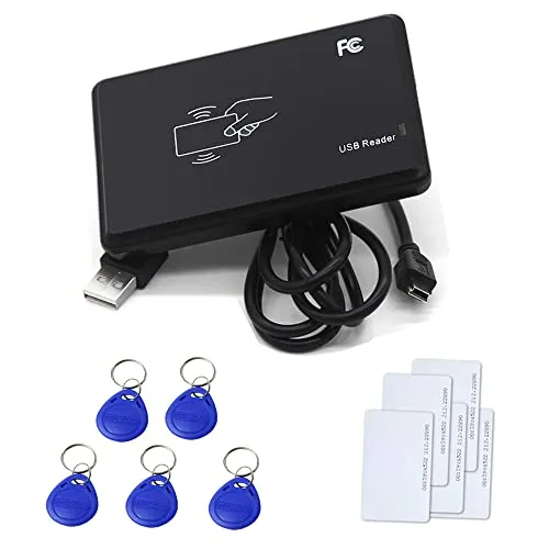 YAVIS 125KHz RFID Reader ID Kartenlesegerät Berührungslose Kartenleser Card Reader mit USB Schnittstelle + 5pcs EM4100 / TK4100 Key fobs + 5pcs RFID cardss