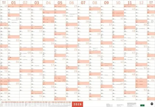 Mega-Posterplaner, rot 2026: Großer Jahresplaner in rot. Wandkalender 2026 zum Eintragen. XXL Büro-Kalender mit Ferienterminen und Feiertagen. 68 x 98 cm (Bürokalender Heye)