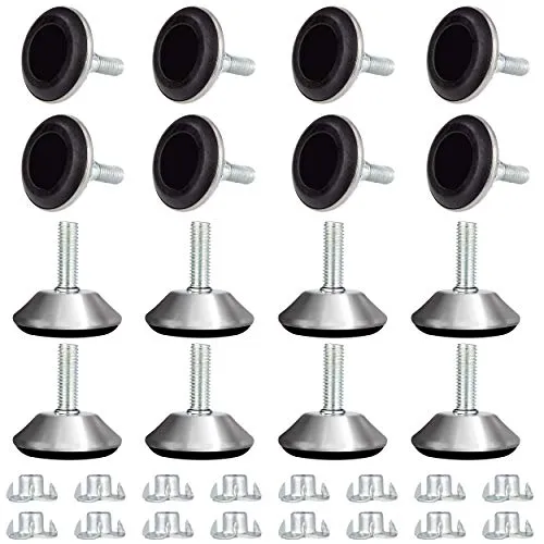Verstellschraube Möbelfuss mit Einschlagmuttern Möbel-Nivellierfüße Verstellbare Möbelfüße Geräuscharme für Tisch Schreibtisch Schrank M8 x 25 x 40mm 16 Stück