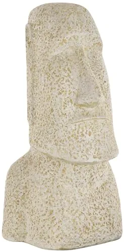 Moai Kopf Steinguss Statue für Haus und Garten - Wetterfeste Moai Gartenfigur aus hellem Steinguss, 100 cm hoch und ideal für stilvolle Gartengestaltung. Lieferung per Spedition bis Bordsteinkante.