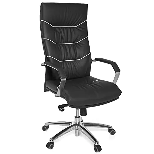 FineBuy XXL Chefsessel Echtleder schwarz - Komfortabler Bürostuhl - Bürostühle mit extra breiter Rückenlehne und Sitzfläche, ergonomischem Soft-Air Formpolster und eleganter Echtlederpolsterung für höchsten Sitzkomfort.