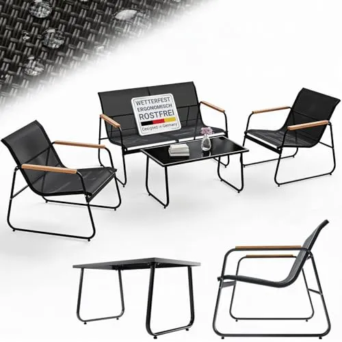 Juskys Gartenmöbelset Genua 4-tlg. – Moderne Outdoor Sitzgruppe in Anthrazit - Entspanne stilvoll im Freien! Das 4-teilige Gartenmöbelset Genua aus Metall vereint modernes Design und Komfort, ideal für Balkon, Terrasse oder Garten.