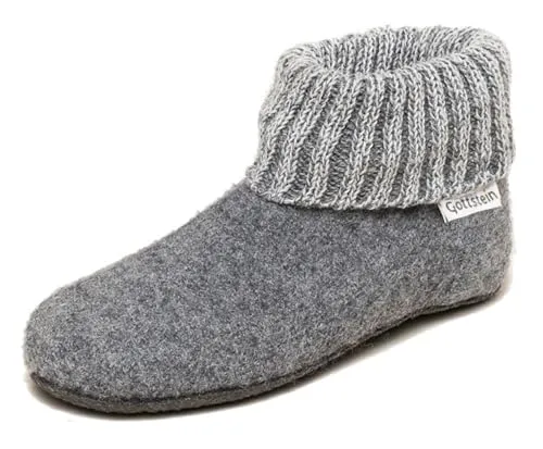 Gottstein Kinder-Hüttenschuh Alpine Boot FE - 100% Schurwolle für warme Füße - Hausschuhe aus 100% Schurwolle mit rutschfester Ledersohle, ideal für ein angenehmes Fußklima und perfekten Sitz durch elastischen Strickbund.
