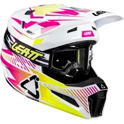Leatt 3.5 V26 Motocross Helm mit Brille, weiss-pink-gelb, Größe S - Motorradhelme mit 360° Turbine Technology für hohen Schutz und 13 Belüftungskanälen für optimale Luftzirkulation – ideal für sicheres Fahren.
