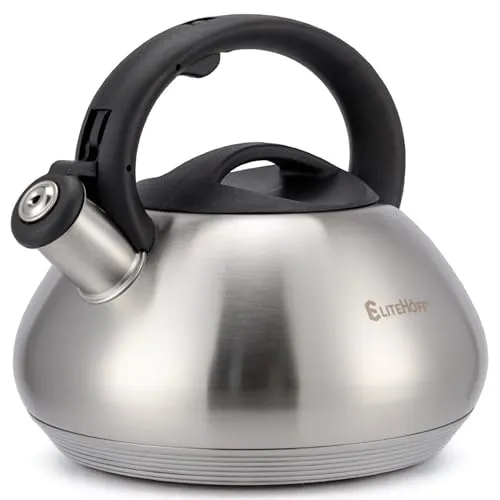 EliteHoff Wasserkessel Induktion – 3L – Edelstahl Teekessel mit Automatischem Pfiff, Flötenkessel Silber, Wasserkocher Induktionsherd, Pfeifkessel für alle Kochplatten (Matt, E-5114)