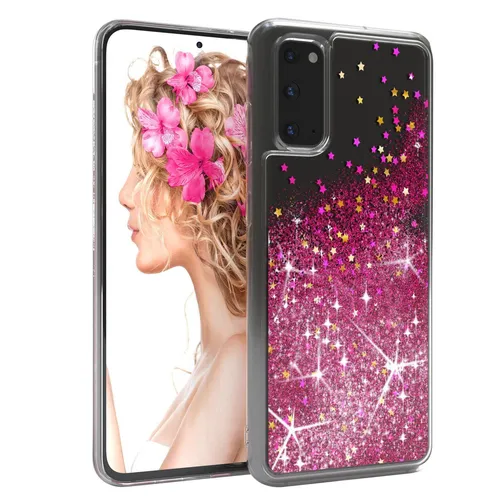 Für Samsung Galaxy A20e Glitzer Hülle Flüssig Silikon Case Handy Cover Soft Pink