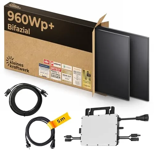 Kleines Kraftwerk 900W Balkonkraftwerk Komplettset – Effiziente Solaranlage für deinen Balkon - ☀️ Starte in deine persönliche Energiewende mit unserem kompakten Balkonkraftwerk! Inklusive 2 leistungsstarker Solarmodule und einem effizienten Wechselrichter für maximale Energieausbeute, ganz ohne bürokratischen Aufwand.