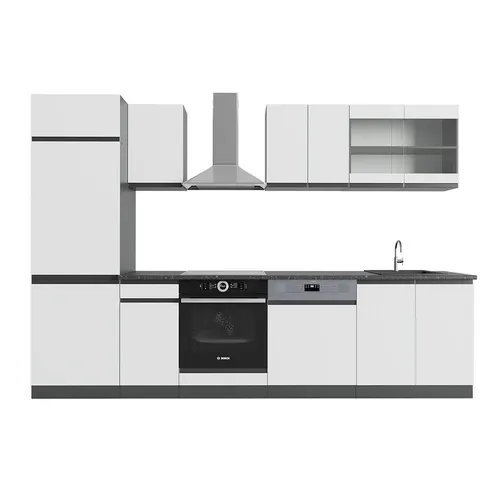 Vicco Küchenzeile R-Line, Weiß/Anthrazit, 300 cm J-Shape - Küchenzeile mit flexibler Gestaltung, höhenverstellbaren Füßen und modernem Design – ideal für jeden Küchenraum.