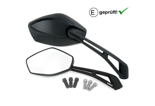 Area1 Motorradspiegel Set mit 5 Adaptern - E-geprüfte Motorradspiegel für sicheres Fahren, inklusive 5 Adapter für einfache Montage, ideal für Motorroller und Motorräder.