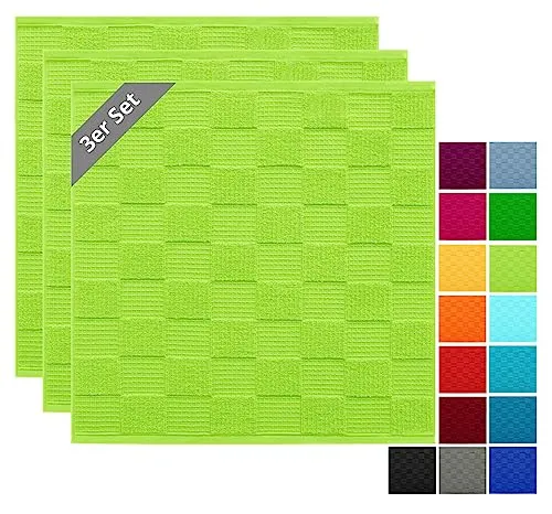 Lashuma Geschirrhandtuchset 50x50 cm, Lissabon 3X Handtücher Waffelpique, Grün - Apfel