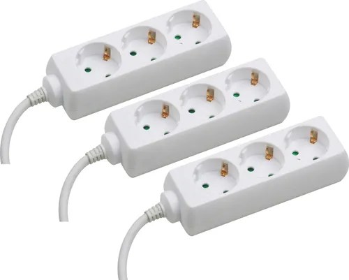 Meister Steckdosenleiste 3-fach 3er Set 3 m Kabel weiß Kunststoffleitung IP20 Innenbereich