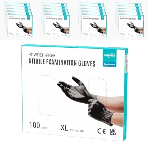 EUROPAPA® Nitrilhandschuhe XL Schwarz - 2000 Stück Box - Vielseitige Einweghandschuhe aus hochwertigem Nitril, ideal für verschiedene Anwendungen. Hautfreundlich, latexfrei und mit texturierten Fingerspitzen für optimalen Grip. Perfekt für Haushalt, Industrie und mehr.