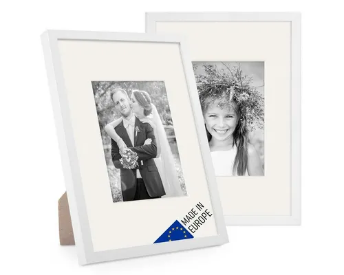 PHOTOLINI Bilderrahmen 2er Set Echtholz mit Passepartout, Made in EU, Acrylglas, mit Zubehör, (2er Set), für Portraits und Aufnahmen Ihrer schönsten Momente