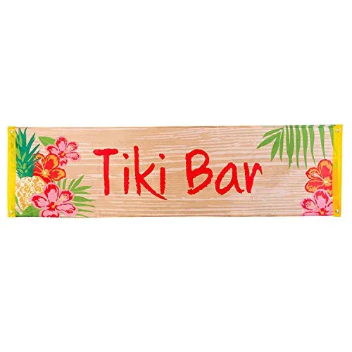 Boland 52490 - Banner Tiki Bar, 50 x 180 cm aus Polyester, farbenfrohe Dekoration für Sommerpartys und Karneval