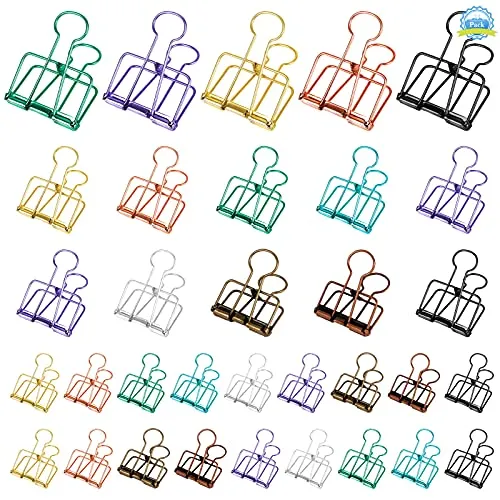 Foldback Klammern 33 Stück Kreativ Hohl Binder Clips 91*49mm/57*32mm/40*20mm Lange Schwanzklammer Metall Büroklammern Deko Dokumenten Clips für Papier Fotos Lebensmittelbeutel (Zufällige Farben)