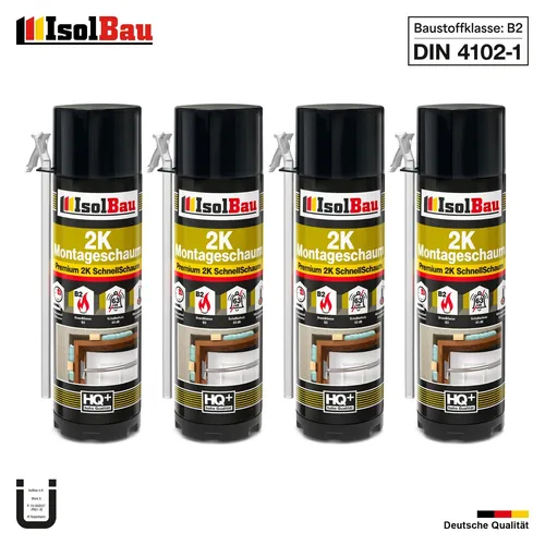 2K Bauschaum Montageschaum 4 x 400ml - Schnelle und zuverlässige Isolierung - Bauschaum für Innen- und Außenbereich, ideal zum Auffüllen und Versiegeln. Temperaturbeständig von -40°C bis 90°C, perfekt für vielseitige Anwendungen.