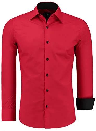 J'S FASHION Herren-Hemd - Slim-Fit - Pflegeleicht & Bügelleicht - Rot 3XL - Hochwertiges Herren-Langarmhemd in Slim-Fit mit verstärkten Kragenspitzen und feinen Nähten. Ideal für Business und Freizeit, sorgt für hohen Tragekomfort. Zertifiziert nach OEKO-TEX Standard 100 – Qualität, die überzeugt!