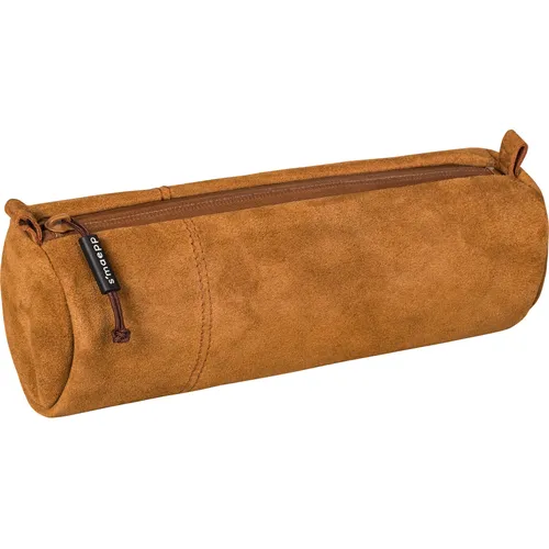 BRUNNEN Schlampermäppchen s maepp braun - 22,0 x 8,0 cm, hochwertiges Wildleder mit eleganten Doppelziernähten und gepolstertem Innenfutter