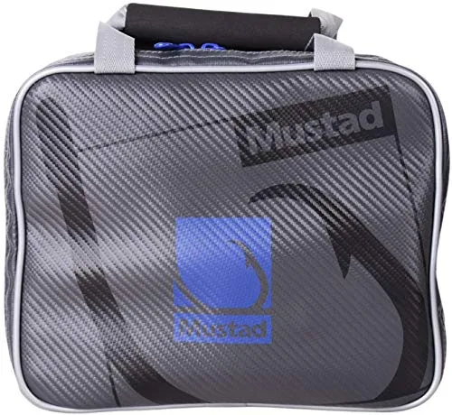 Mustad Rigger-Tasche, wasserdichte 500-Denier-Plane mit wasserabweisenden Reißverschlüssen, einhändiger Neopren-Griff, grau/blau, doppelt - 20 Innentaschen
