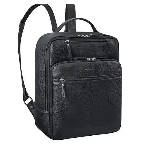 STILORD 'Nikita' Laptoprucksack 13,3 Zoll - Vintage Lederrucksack für Damen und Herren - Rucksäcke - Stilvoller Laptoprucksack aus echtem Rindsleder mit viel Stauraum und Trolley-Aufstecksystem. Ideal für Business, Reisen und Freizeit!