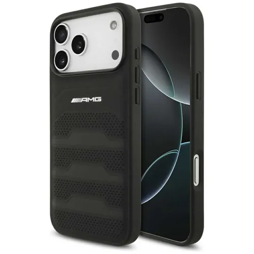 AMG Apple Debossed Lines Logo Schutzhülle für iPhone 17 Pro Max - Schwarz - Handyhülle aus hochwertigem TPU und Kunstleder, vereint eleganten Stil mit optimalem Schutz für Ihr iPhone 17 Pro Max. Erhöhte Kanten schützen Display und Kamera.