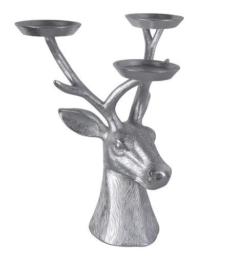 Hirschgeweih Figur Hirschkopf Kandelaber Leuchter Weihnachten Kerzenhalter 46cm