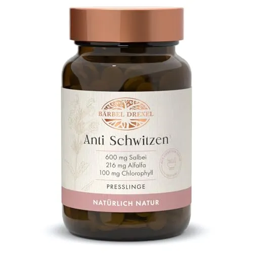 Anti Schwitzen Tabletten – BÄRBEL DREXEL® - Multivitaminpräparate & Mineralien, hochdosierte Salbei- und Alfalfa-Presslinge gegen übermäßiges Schwitzen, vegan und ohne künstliche Zusätze, Made in Germany.