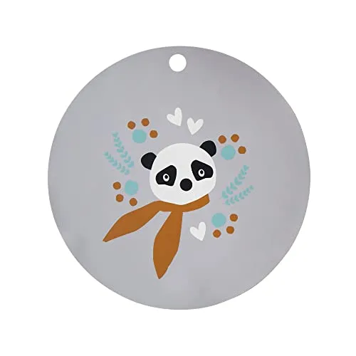 kikadu Silikon Platzset Panda Silber Grau - Kindergeschirr, BPA-frei, mit niedlichen Aufdrucken, Durchmesser 38cm