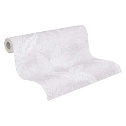 Livingwalls Tapete 396544 mit Palmenblättern in Rosa, Violett, Weiß - hochwertige florale Tapete mit feiner Struktur und Metalliceffekt in Silber - 10,05m x 0,53m - Made in Germany