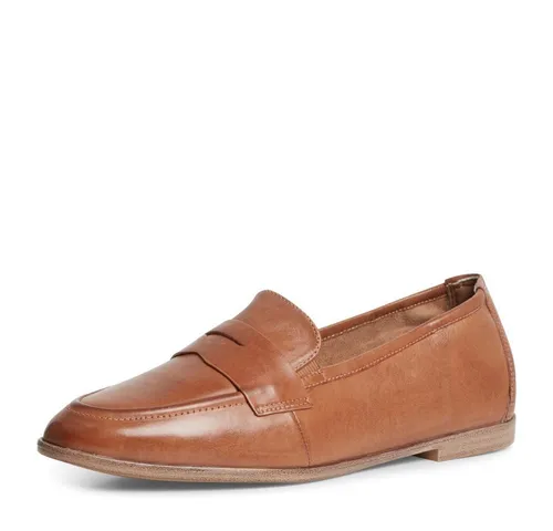 Tamaris Slipper mit Blockabsatz und Zierriegel, Gr. 40, cognac - Elegante Slipper aus hochwertigem Leder, ideal für Business-Events und vielseitig kombinierbar.