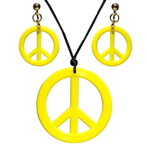 W WIDMANN MILANO Party Fashion 53283 - Schmuckset Hippie, Halskette und Ohrringe, Gelb, Flower Power, Peace, Blumenmädchen, Kostüm, Mottoparty, Karneval