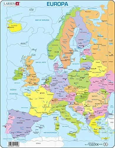 Larsen Puzzles A8 Europa Politische Karte für Kinder, Spanisch Edition – 37 Teile