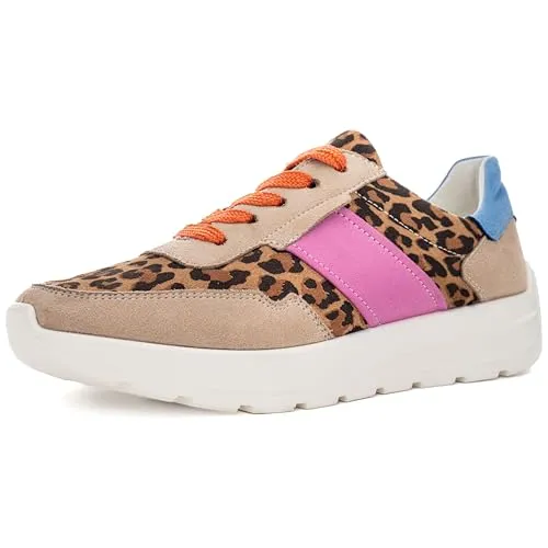 ara Damen New York Sneaker - Sand, Natur, Orchidee-Azzuro, 42 EU Weit - Damen-Sneaker mit Wechselfussbett für höchsten Komfort und perfekte Passform.