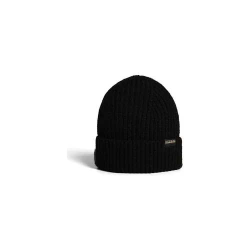 Napapijri Foli 3 Hat - Black - One Size - Strickmützen für Herren, stilvolle und warme Strickmütze mit Patch-Logo für einen modischen Look.