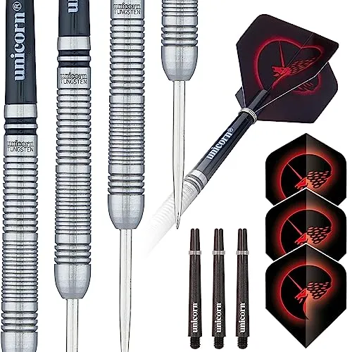 Unicorn Steeltip Dartpfeile Set | 22g Wolfram-Barrels - Hochwertige Dartpfeile mit präzisen Wolfram-Barrels und Gripper 3 Schäften für ein optimales Spielgefühl.