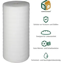 Multifunktionale Trittschalldämmung PE-Schaumfolie 5mm (50 m²) - Vielseitige PE-Schaumfolie für Trittschalldämmung und Verpackung. Ideal für verschiedene Böden und Warmwasserfußbodenheizung. Bietet hervorragende Wärme- und Schallisolation.