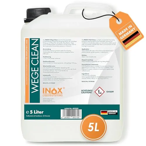 INOX® - Effektives Wege Clean Konzentrat 5L | Steinreiniger intensiv außen | Grünbelagentferner Konzentrat, Algen-, Flechten- und Moosentferner | Reinigt Stein, Beton, Fliesen & Fassaden