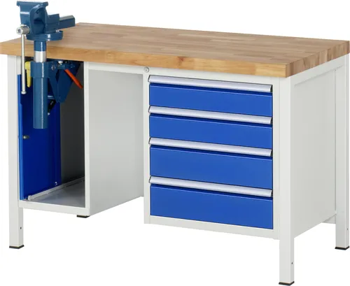 Rau Werkbank höhenverstellbar 8185A1 - Rollwerkbank mit massiver Buche-Arbeitsplatte, höhenverstellbar für ergonomisches Arbeiten und 4 Schubladen für optimalen Stauraum.