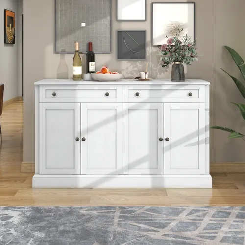 Flieks Kommode Sideboard mit 2 Schubladen und 4 Türen, 150x40x86cm, Weiß