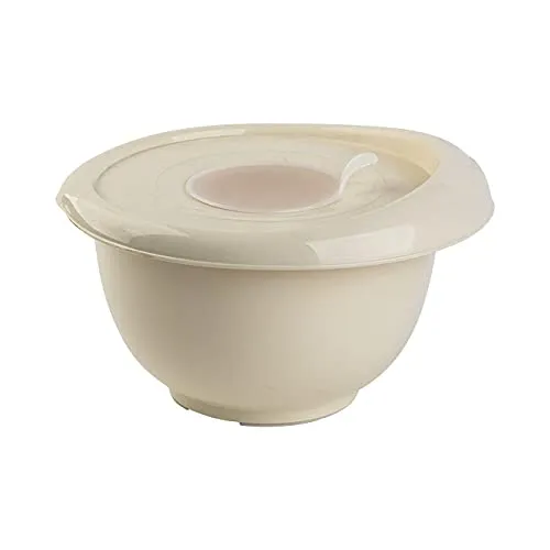 Gariella 1x beige Back-/Rührschüssel mit zweigeteiltem Deckel Quirltopf Salatschüssel rutschfest Silikonfüße Einhandgriff Ausgießer Kunststoff
