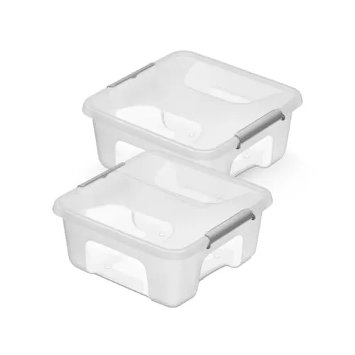 Kreher® Aufbewahrungsbox Transportbox Kleiderbox Kunststoffbox mit Deckel, Stapelbar, lebensmittelecht und BPA-frei in robuster Ausführung! Aus Kunststoff in Transparent. In verschiedenen Größen.