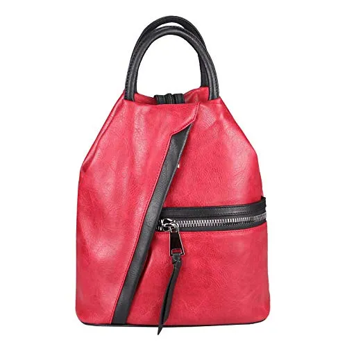ITALYSHOP24 Damen Rucksack City- Daypack - Eleganter Kunstleder-Rucksack in Rot-Schwarz, ideal für Schule und Reisen, mit praktischen Fächern für Smartphone und Geldbörse.