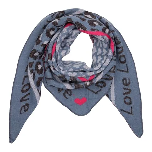 MIRROSI Dreieckstuch Damen – Kuscheliger Dreiecksschal 190x80 cm im Leo-Leopard Muster, Trendiges LEO-Design, Weich & Wärmend (Love is Love: Jeansblau)
