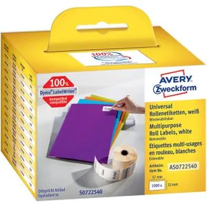 Zweckform Dymo-Etiketten für Dymo 11354, weiß, 32x57mm ablösbar 1000 Vielzweck-Etiketten 1 Rolle