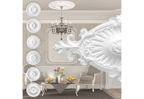 Produktbild marbet design Wanddekoobjekt R-11 (Stuckrosette aus EPS Styropor, weiß, Zierelement, Stuck, Innendekoration Dekor Oval)